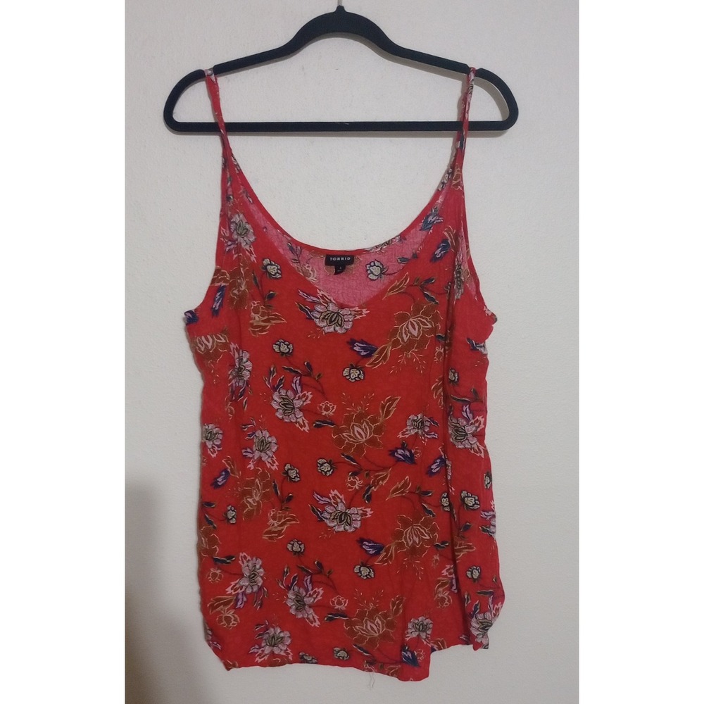 Torrid Red Floral V-Neck Cami Tank Top Plus Size 4X Sleeveless Rayon Blouse